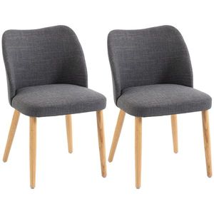 HOMCOM Set 2 Scaune Moderne cu Tapițerie din In, Șezut Confortabil, Spătar Curbat, Picioare din Lemn, Asamblare Ușoară pentru Bucătărie, Cameră, Living. | Aosom Romania imagine