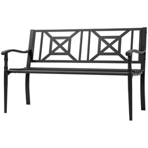 Outsunny Bancă de Exterior din Oțel pentru 2 Persoane, Spătar Înalt, Cotiere Confortabile, 128x62.5x81.5 cm, Negru | Aosom Romania imagine