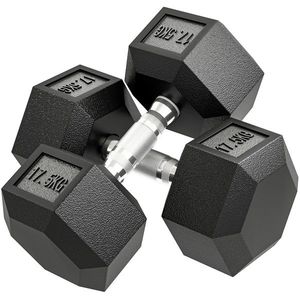 HOMCOM Set de două greutăți hexagonale, din oțel, cauciuc, 16.2 x 16.2 x 34.6 cm, Negru | Aosom Romania imagine
