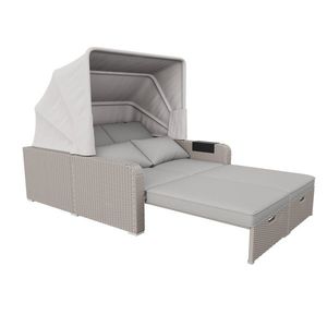 Set canapea de grădină din polyrattan pentru 2 persoane, canapea lounge cu structură din oțel și perne, Khaki imagine