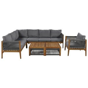 Set lounge de grădină pentru 7-8 persoane cu canapea, mese și perne, husă lavabilă, design din frânghie, Culoare naturală+Gri imagine