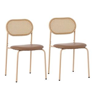 Set de 2 scaune de dining moderne din ratan cu cadru metalic, 56x52x27 cm, Maro imagine