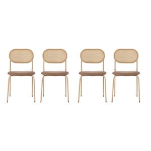 Set de 4 Scaune pentru Sufragerie Moderne din Rattan cu Structură Metalică, 60x50x48 cm, Maro imagine