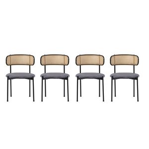 Set 4 scaune de dining din țesătură cu efect de catifea, picioare din metal și spătar din ratan, 60x18x86 cm, Gri imagine