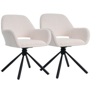 Set de 2 scaune de dining moderne, tapițate în sherpa, cu cotiere și funcție rotativă, Alb imagine