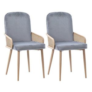 Set de 2 scaune moderne tapițate în ratan și material cu efect de catifea, Gri imagine