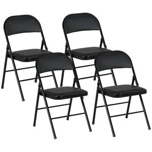 HOMCOM Set de 2 Scaune Pliabile Metalice, Tapițate cu Piele Ecologică PU, pentru Interior, cu Șezut Confortabil și Spătar Deschis | Aosom Romania imagine
