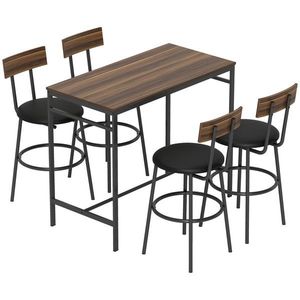 HOMCOM Set masă de bar 5 piese cu 4 scaune, design industrial, pentru bucătărie, sufragerie, lemn, oțel, maro | Aosom Romania imagine