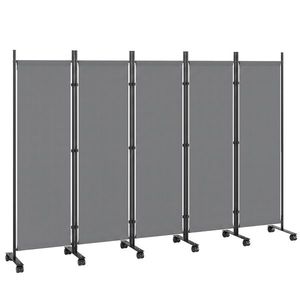 Outsunny Separator de cameră 5 piese 252 x 40 cm Paravan independent cu 12 roți Pliabil Separator DIY Gri închis | Aosom Romania imagine