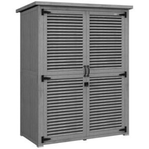 Outsunny Dulap de Grădină 0, 83 m² 127x65x168 cm cu 2 Uși tip Oblon 2 Rafturi 2 Mânere și Acoperiș Impermeabil Gri | Aosom Romania imagine