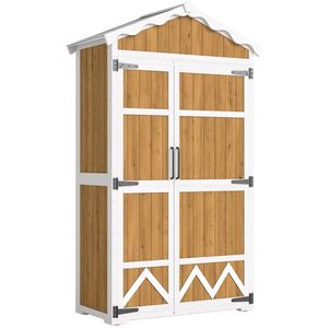 Outsunny Căsuță de grădină din lemn 105x55x179 cm Dulap pentru unelte cu 4 rafturi Acoperiș din metal galvanizat Lemn natural | Aosom Romania imagine