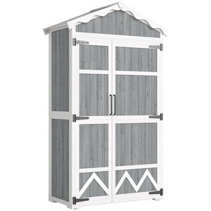 Outsunny Căsuță de grădină din lemn 105x55x179 cm dulap pentru unelte cu 4 rafturi acoperiș din metal galvanizat gri | Aosom Romania imagine