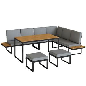 Outsunny Set mobilier de grădină design modular cu 2 canapele duble, 1 canapea de colț și perne, gri | Aosom Romania imagine