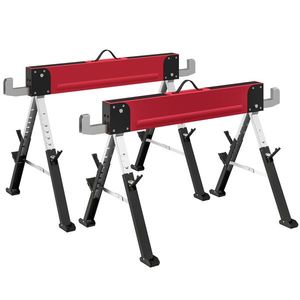 HOMCOM Set de 2 cabalete până la 1160 kg pliabile cabalet reglabil în 7 poziții 64-81 cm schelă din metal cu mâner Roșu | Aosom Romania imagine