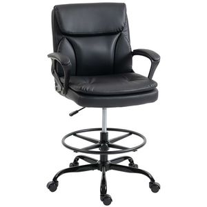 HOMCOM Scaun de desen Scaun de birou ergonomic rotativ cu înălțime și suport pentru picioare reglabil Negru | Aosom Romania imagine