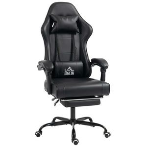 HOMCOM Scaun de gaming ergonomic, fotoliu gamer cu suport lombar masaj, spătar înclinat, înălțime reglabilă, negru | Aosom Romania imagine