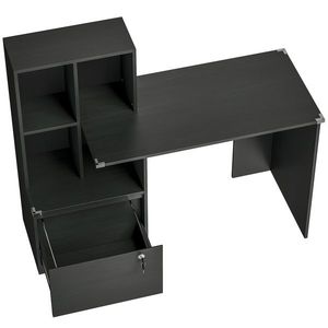 HOMCOM Birou pentru calculator cu bibliotecă 4 compartimente și sertar blocabil, 126 x 50 x 109 cm, negru | Aosom Romania imagine