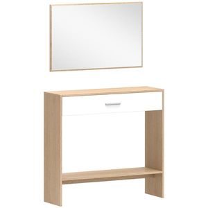 HOMCOM Consolă + oglindă, consolă îngustă cu sertar și etajeră, stil modern, 91, 5 x 27, 9 x 85, 5 cm, stejar | Aosom Romania imagine