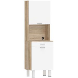 HOMCOM Bufet înalt pentru bucătărie, dulap de bucătărie cu 2 uși, sertar și blat, 55x40x174 cm, alb și lemn natural | Aosom Romania imagine