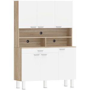HOMCOM Dulap Înalt de Bucătărie cu 6 Uși și Sertar Mare Rafturi Blat Generos pentru Cuptor cu Microunde 120x40x175 cm Alb | Aosom Romania imagine