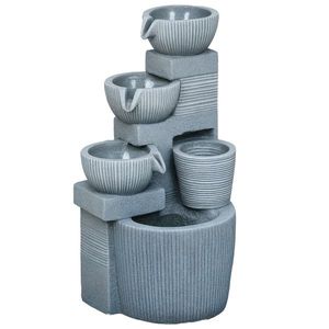 Outsunny Fântână de grădină în aspect natural, cu 4 trepte, alimentată de energie solară, LED-uri, 57 cm înălțime, Gri închis | Aosom Romania imagine