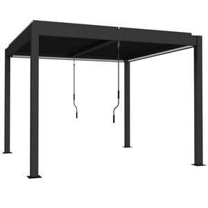 Outsunny Pergolă 3x3 m acoperiș terasă din aluminiu cu iluminare LED, telecomandă, acoperiș cu lamele reglabil | Aosom Romania imagine