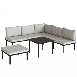 Outsunny Set lounge mobilier grădină 5-6 persoane, canapea 2 locuri, 2 scaune, scaun colțar, masă tip lamele, taburet | Aosom Romania imagine
