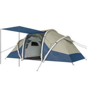 Outsunny Cort gonflabil 4 persoane Montare rapidă Camping exterior cu 2 dormitoare, ferestre din plasă, pridvor | Aosom Romania imagine