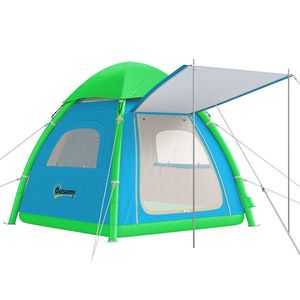 Outsunny Cort gonflabil 3 persoane - montare rapidă, camping outdoor cu pompă, ferestre din plasă, acoperiș detașabil | Aosom Romania imagine