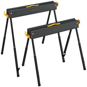 HOMCOM Set de 2 suporturi pentru fierăstrău pliabile înălțime reglabilă pentru lemn 2x4 cu mâner cârlige susține până la 500 kg negru | Aosom Romania imagine