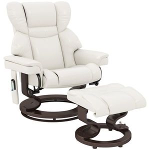HOMCOM Fotoliu de relaxare cu funcție de masaj și taburet, scaun de dormit, piele ecologică, 79 x 82 x 101 cm, alb-crem | Aosom Romania imagine