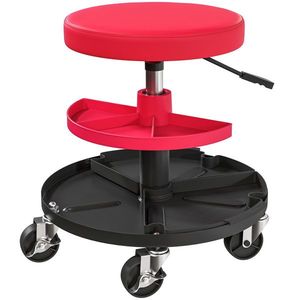 HOMCOM Scaun de atelier cu roți de 6 cm, Capacitate până la 135 kg, Înălțime reglabilă 40-51 cm, cu tăvi pentru scule, Roșu | Aosom Romania imagine