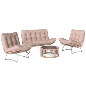 Outsunny Set mobilier grădină 4 piese Polyrattan Lounge cu canapea 2 locuri 2 fotolii masă cu sticlă șezut lat și adânc perne groase | Aosom Romania imagine