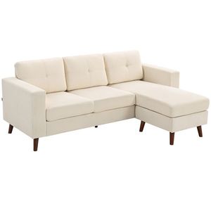 HOMCOM Canapea colțar 192 cm în formă de L, canapea 3 locuri cu chaise-longue reversibilă, aspect cord, pentru spații mici, alb crem | Aosom Romania imagine