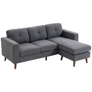 HOMCOM Colțar 192 cm în formă de L Canapea 3 locuri cu șezlong reversibil, aspect corduroy, pentru spații mici, Gri închis | Aosom Romania imagine