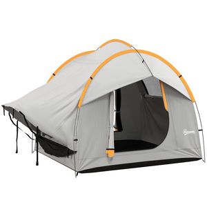 Outsunny Cort Auto Impermeabil cu 3 Uși și Geam din Plasă, Cort Exterior din Fibră de Sticlă, 2.4x2.1x2.1 m, Gri | Aosom Romania imagine
