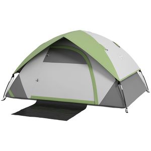 Outsunny Cort de Camping cu 3 Locuri, Geam din Plasă și Cârlig Felinar, Cort de Camping din PE, 270x210x150 cm, Verde | Aosom Romania imagine