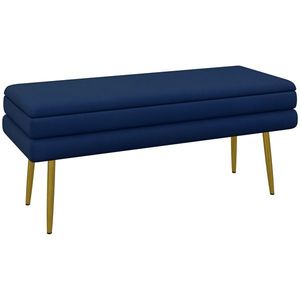 HOMCOM Bancă bancă cutie de depozitare 2 în 1 scaun aspect catifelat și picioare de oțel - 100 x 37, 5 x 42 cm bleu și aurit | Aosom Romania imagine