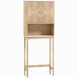 HOMCOM Dulap pentru WC deasupra toaletei, corp depozitare WC cu dulap cu uși duble și rafturi 66 x 25 x 168 cm, stejar | Aosom Romania imagine