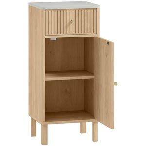HOMCOM Mobilier de baie, corp de depozitare cu blat cu efect marmură și ușă canelată, sertar 36 x 30 x 80 cm, stejar | Aosom Romania imagine