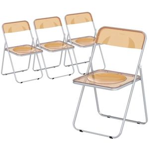 HOMCOM Set de 4 Scaune Pliabile din Acril, Scaune Pliabile Economisitoare de Spațiu din Oțel, Scaun Pliabil pentru Interior pentru Casă, Birou, Petreceri și Evenimente, 47x48x75 cm, Portocaliu | Aosom Romania imagine
