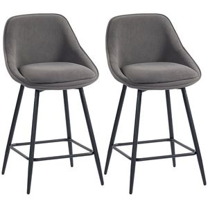 HOMCOM Set de 2 scaune de bar cu tapițerie din corduroy și picioare din oțel, scaune tapițate pentru insula de bucătărie, sufragerie, Gri | Aosom Romania imagine