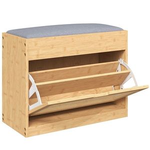 HOMCOM Bancă pantofar pentru hol cu șezut căptușit, sertar basculant, ușă din ratan, poliță reglabilă, pentru intrare, Natural | Aosom Romania imagine
