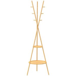 HOMCOM Cuier freestanding cu 9 cârlige și 2 polițe pentru intrare, lemn natural | Aosom Romania imagine