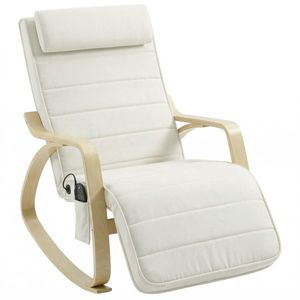 HOMCOM Scaun balansoar cu masaj, încălzire, tetieră & suport pentru picioare, tapițerie catifea, scaun relax, crem-alb | Aosom Romania imagine
