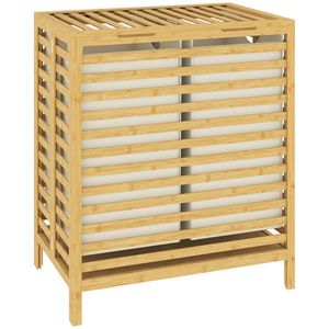 HOMCOM Coș de rufe din bambus cu capac, 2 coșuri, pliabil, 64 L, natural și cremă albă | Aosom Romania imagine