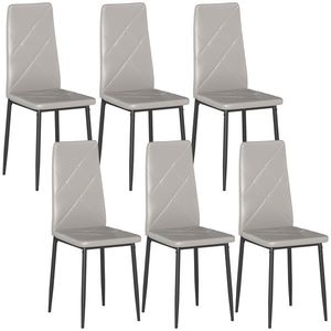 HOMCOM Set de 6 Scaune de Sufragerie, cu Spătar Înalt cu Cusături Tip Romb din Piele Ecologică și Oțel, 41x50x97 cm, Gri | Aosom Romania imagine