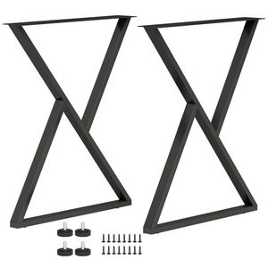 HOMCOM Set de 2 picioare de masă din oțel în formă de X pentru mobilier industrial cu tălpi reglabile și șuruburi, negru | Aosom Romania imagine