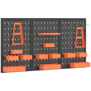 HOMCOM Organizator de unelte de perete 33 piese 120x60 cm cu cârlige, containere și rafturi Negru și Portocaliu | Aosom Romania imagine