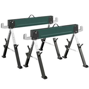 HOMCOM set de 2 cavalete pliabile din metal, sarcină max 1160 kg, înălțime reglabilă 64-81cm, mâner de transport, verde | Aosom Romania imagine